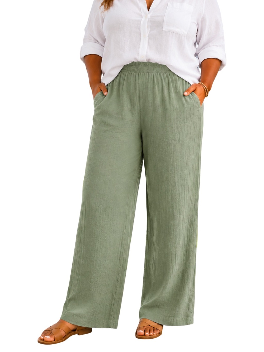 Coldwater Creek 100% Cotton Gauze Pull-On Wide Leg Pants Green XXL NWT